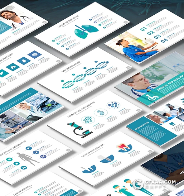 45页医学研究医学报告工作分析PPT模板10种主题配色16:9 4:3 A4三种尺寸PPT模板 - 顶尖PPT