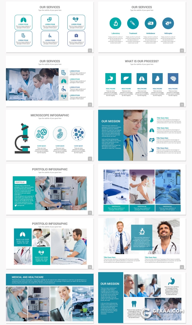 45页医学研究医学报告工作分析PPT模板10种主题配色16:9 4:3 A4三种尺寸PPT模板 - 顶尖PPT
