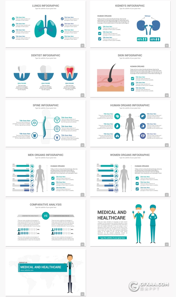 45页医学研究医学报告工作分析PPT模板10种主题配色16:9 4:3 A4三种尺寸PPT模板 - 顶尖PPT