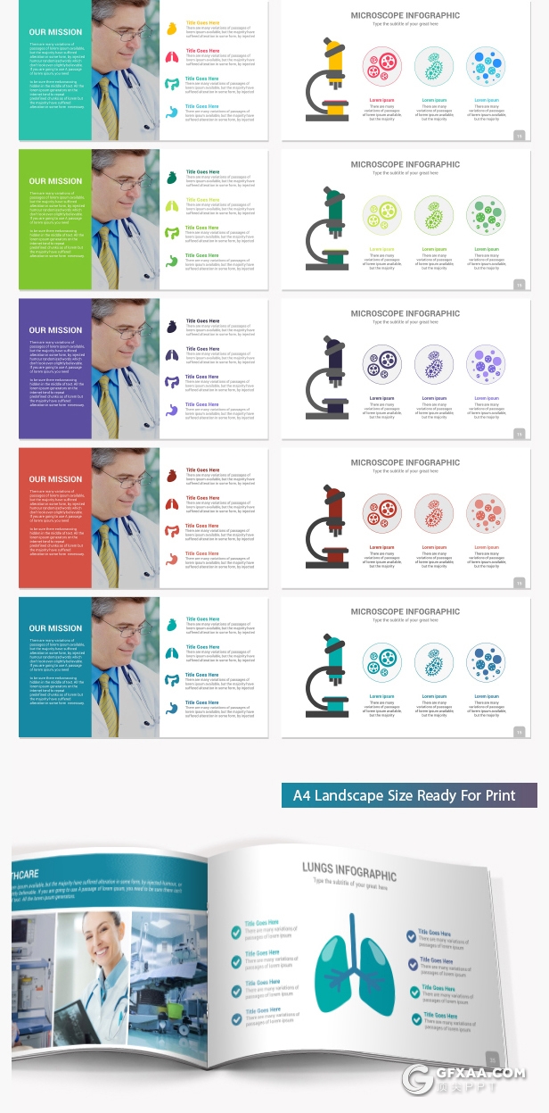 45页医学研究医学报告工作分析PPT模板10种主题配色16:9 4:3 A4三种尺寸PPT模板 - 顶尖PPT