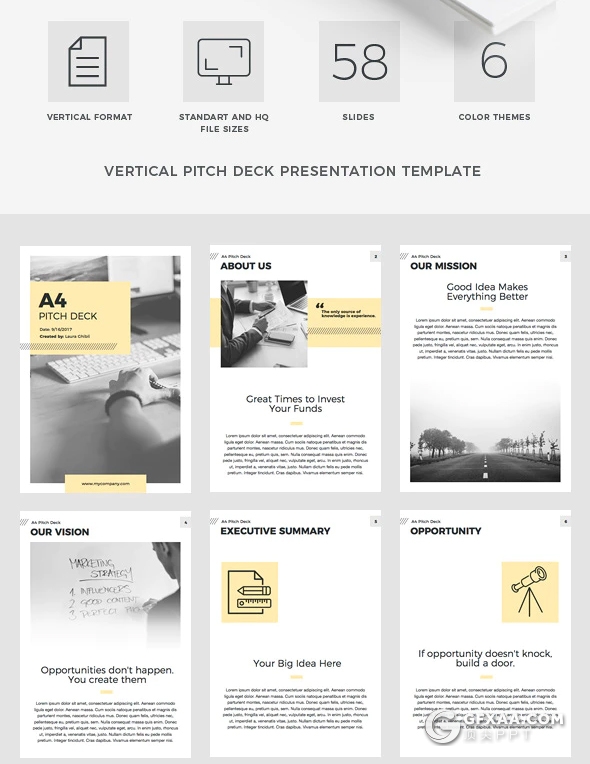 58页A4竖版尺寸图文信息混排商务keynote模板 6种主题配色 - 顶尖PPT