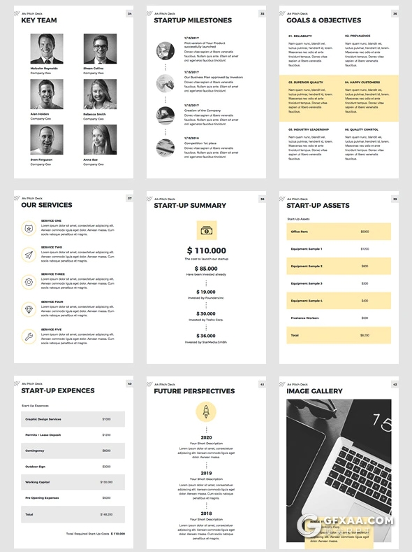 58页A4竖版尺寸图文信息混排商务keynote模板 6种主题配色 - 顶尖PPT