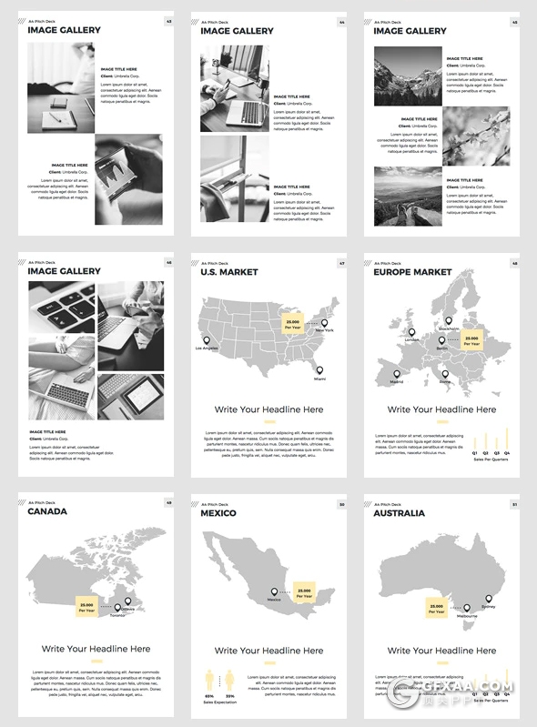 58页A4竖版尺寸图文信息混排商务keynote模板 6种主题配色 - 顶尖PPT
