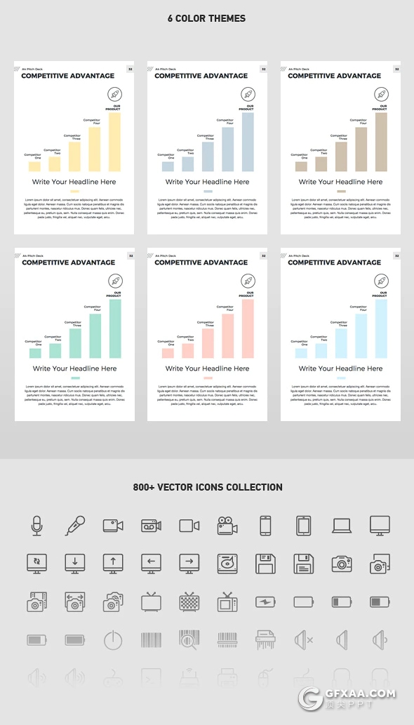 58页A4竖版尺寸图文信息混排商务keynote模板 6种主题配色 - 顶尖PPT