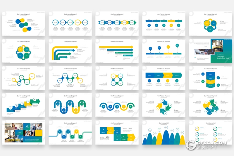 171页欧美风格商务图形企业团队介绍工作计划总结PPT模板 - 顶尖PPT