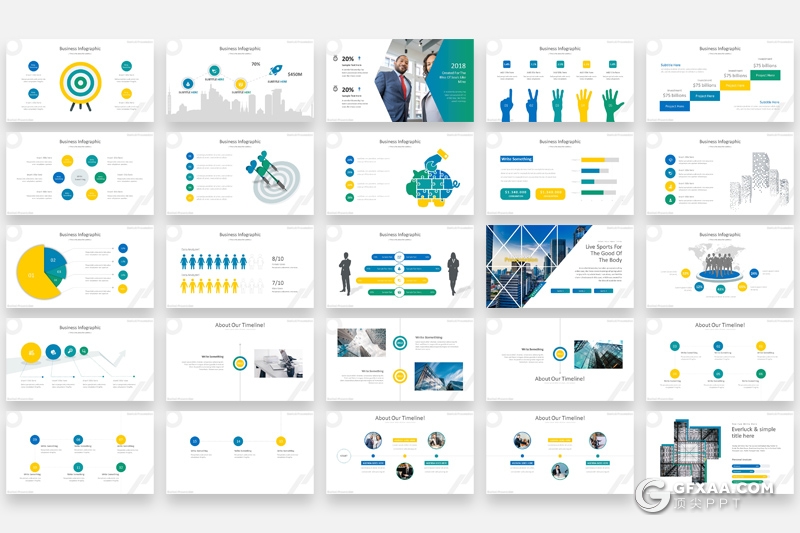 171页欧美风格商务图形企业团队介绍工作计划总结PPT模板 - 顶尖PPT