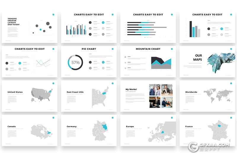 112页国外简约商务风格PPT模板 世界各国地图商务图形icon图标PPT素材 - 顶尖PPT