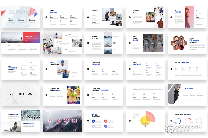 110页欧美简约时尚风格商务通用PPT模板 附赠22个XML配色文件 - 顶尖PPT