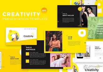 50页黄色创意图形搭配组合时尚艺术风格PPT模板 - 顶尖PPT