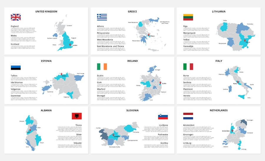 欧洲各个国家地图keynote模板 - 顶尖PPT