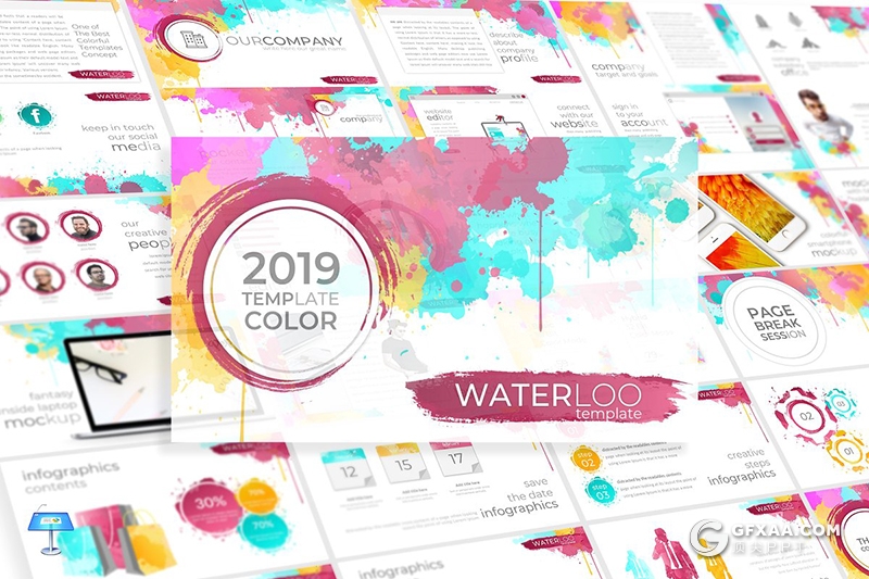 30页泼墨水彩风格商务多用途keynote模板 5种主题配色 - 顶尖PPT