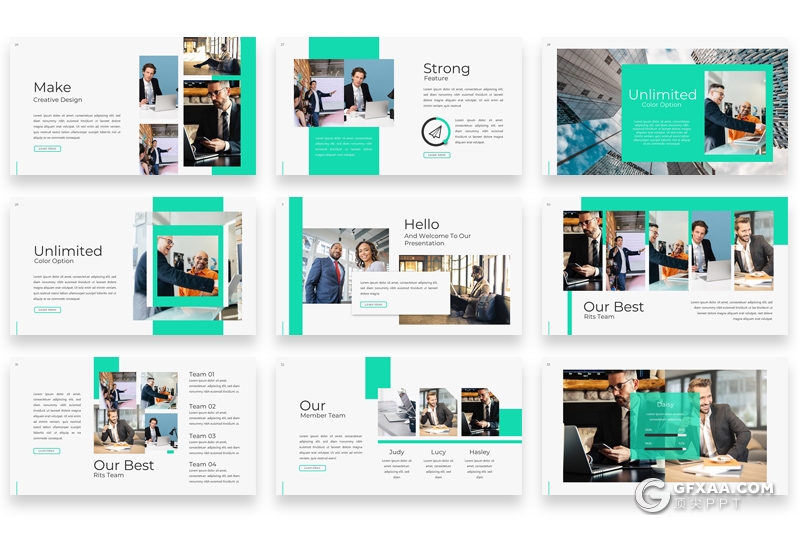 67页扁平化创意方块组合设计商务风格keynote模板 - 顶尖PPT