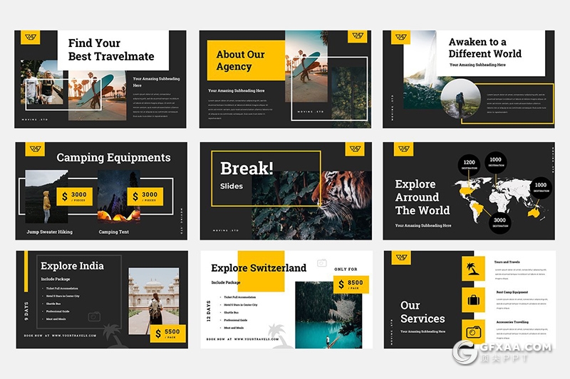 45页国外扁平化户外旅行品牌服饰分析介绍keynote模板 - 顶尖PPT