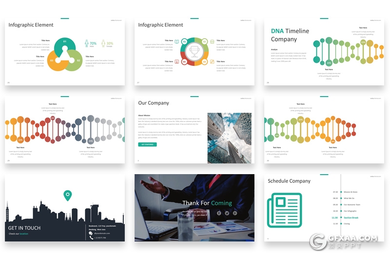 30页5种配色商务图形设计工作汇报计划Google slides模板 16:9和4:3两种尺寸 - 顶尖PPT