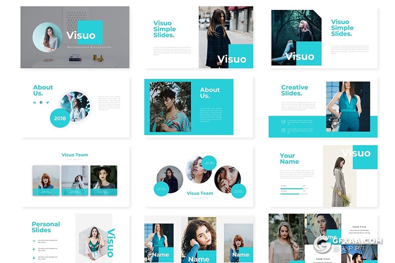 30页扁平化文艺风格商务通用PPT模板 5种主题配色 - 顶尖PPT