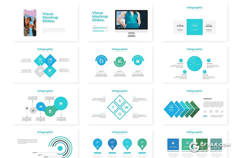 30页扁平化文艺风格商务通用PPT模板 5种主题配色 - 顶尖PPT