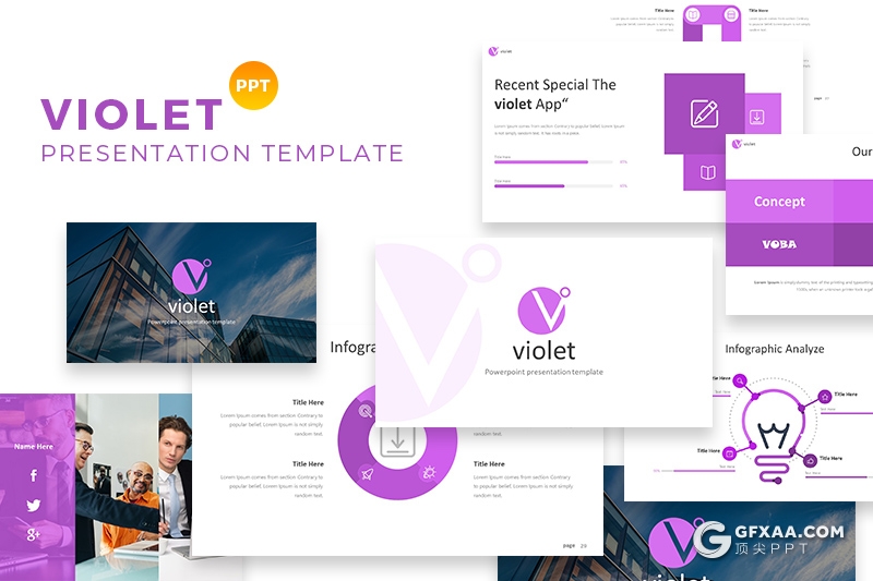 30页国外扁平化商务工作计划总结PPT模板 5种主题配色16:9 4:3两种尺寸 - 顶尖PPT