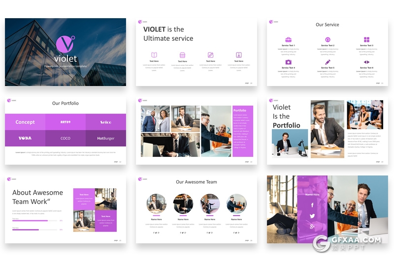 30页国外扁平化商务工作计划总结PPT模板 5种主题配色16:9 4:3两种尺寸 - 顶尖PPT