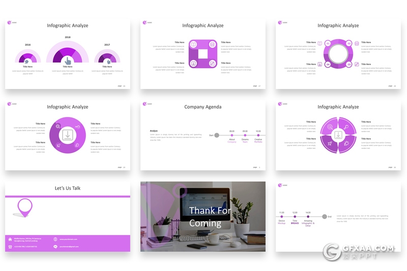 30页国外扁平化商务工作计划总结PPT模板 5种主题配色16:9 4:3两种尺寸 - 顶尖PPT