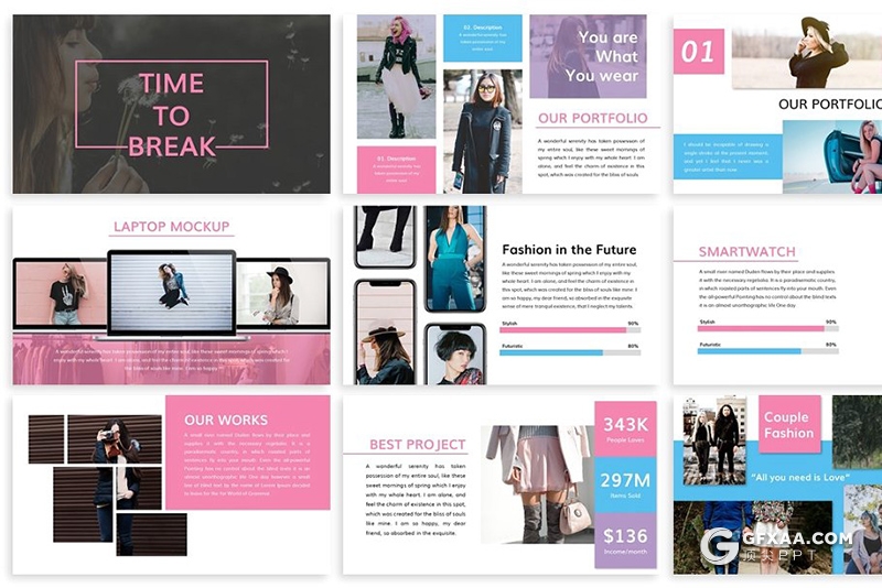 30页5种配色时尚服装展示模特展示keynote模板 16:9和4:3两种尺寸规格 - 顶尖PPT