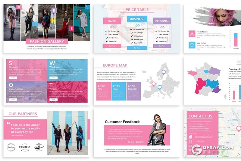 30页5种配色时尚服装展示模特展示keynote模板 16:9和4:3两种尺寸规格 - 顶尖PPT