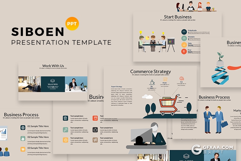 100页欧美商务风格卡通商务图形工作汇报计划企业介绍通用ppt模板 - 顶尖PPT