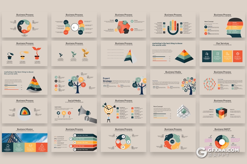 100页欧美商务风格卡通商务图形工作汇报计划企业介绍通用ppt模板 - 顶尖PPT