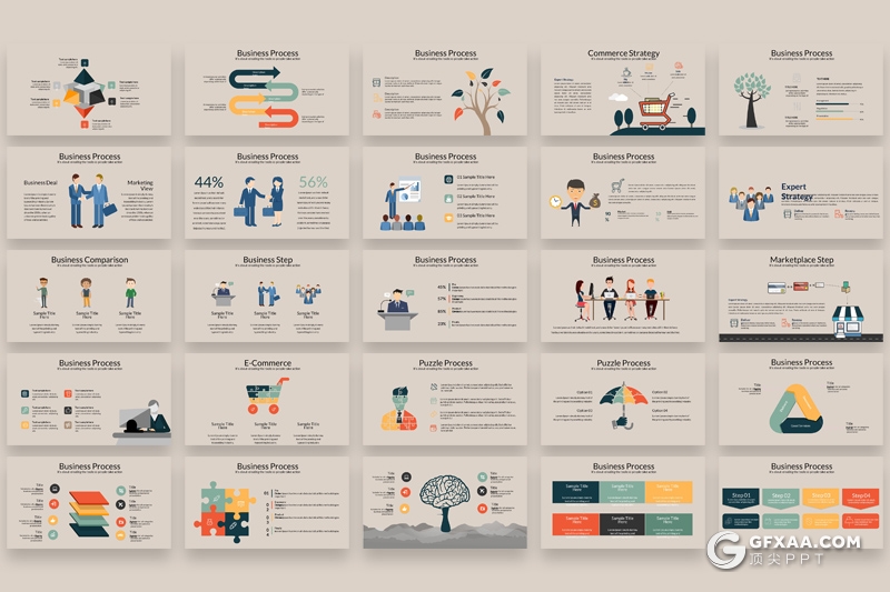 100页欧美商务风格卡通商务图形工作汇报计划企业介绍通用ppt模板 - 顶尖PPT