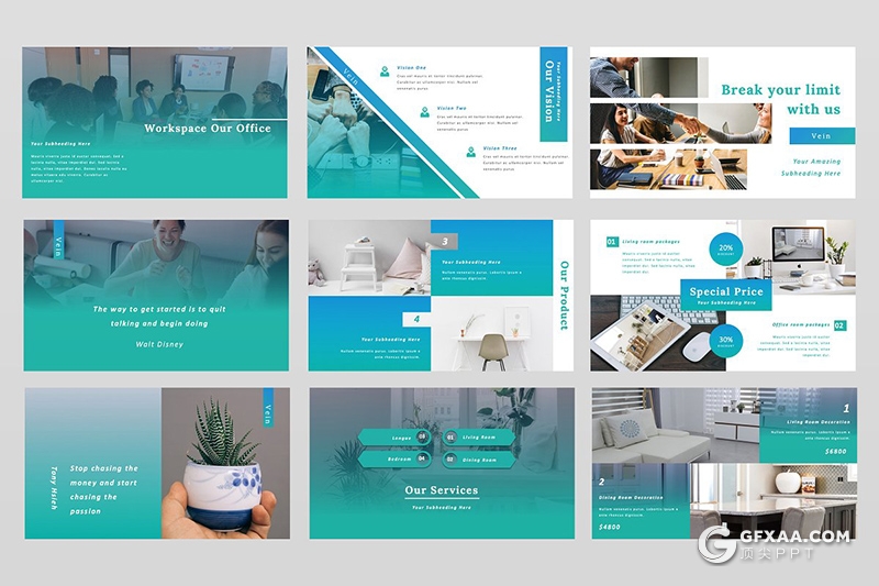 50页蓝绿渐变扁平化企业公司团队介绍通用keynote模板 - 顶尖PPT