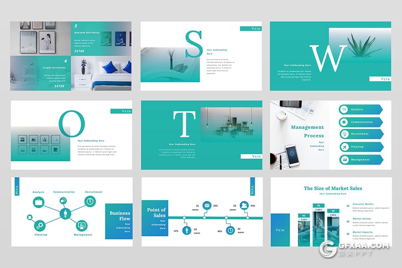 50页蓝绿渐变扁平化企业公司团队介绍通用keynote模板 - 顶尖PPT