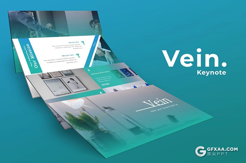 50页蓝绿渐变扁平化企业公司团队介绍通用keynote模板 - 顶尖PPT