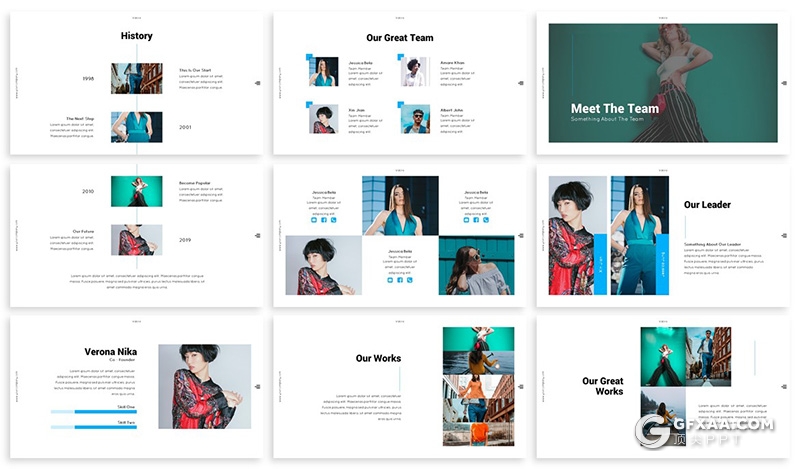 30页3种配色简约时尚模特街拍摄影展示PPT模板 - 顶尖PPT