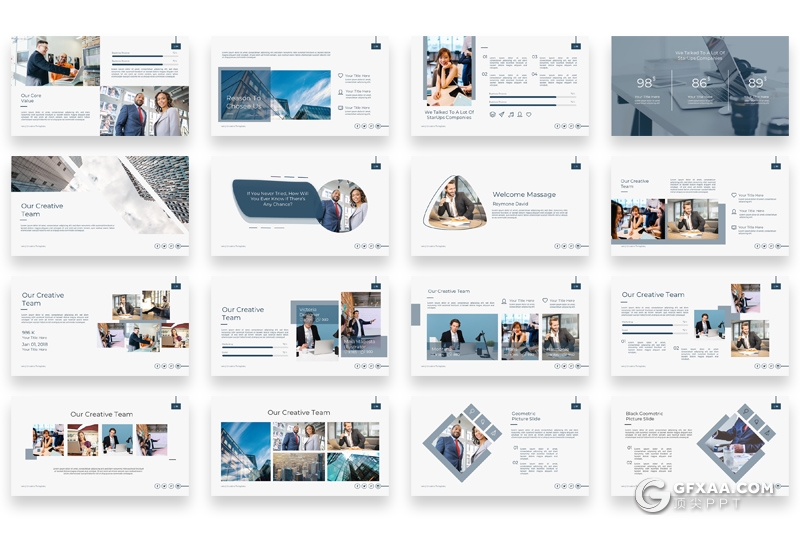 66页国外企业公司团队介绍项目展示工作汇报Google slides模板 5种主题配色 - 顶尖PPT