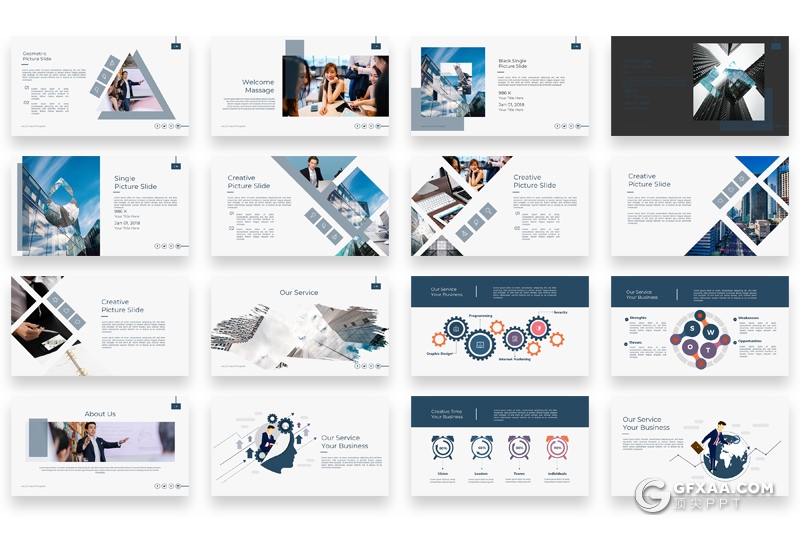 66页国外企业公司团队介绍项目展示工作汇报Google slides模板 5种主题配色 - 顶尖PPT