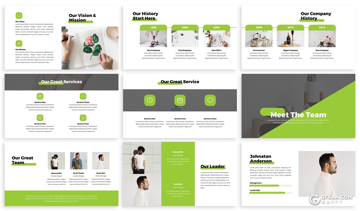 30页3种尺寸公司团队人员介绍商务通用PPT模板 2种底色16:9 4:3尺寸ppt - 顶尖PPT