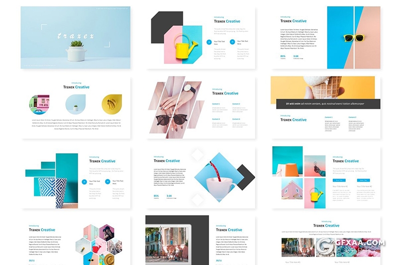 30页扁平化小清新风格商务工作汇报PPT模板 5种主题配色 - 顶尖PPT