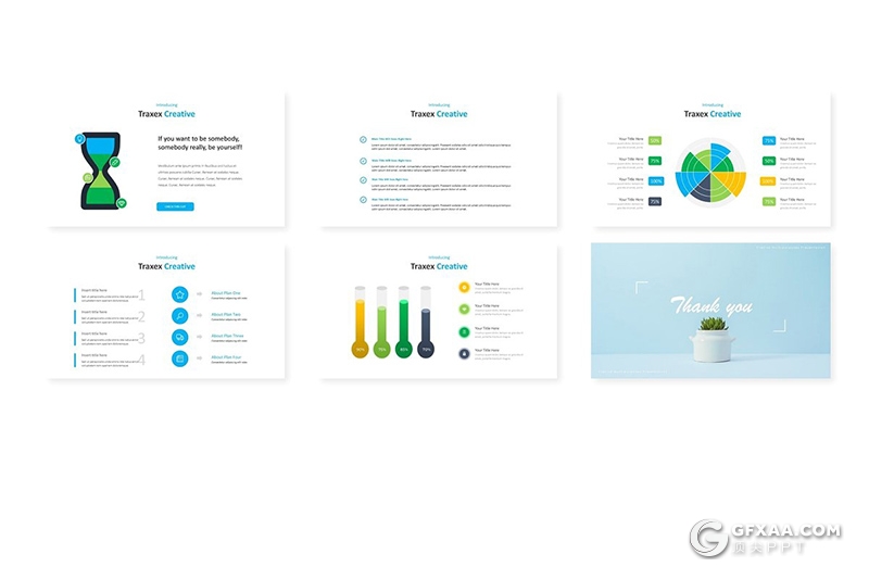 30页扁平化小清新风格商务工作汇报PPT模板 5种主题配色 - 顶尖PPT
