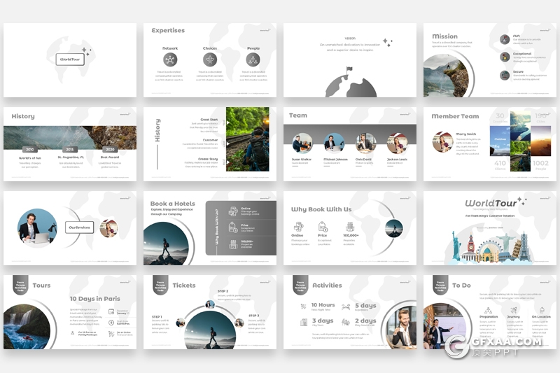 42页高端旅游社旅游公司业务介绍展示工作汇报PPT模板 8种主题配色 - 顶尖PPT