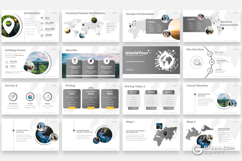 42页高端旅游社旅游公司业务介绍展示工作汇报PPT模板 8种主题配色 - 顶尖PPT