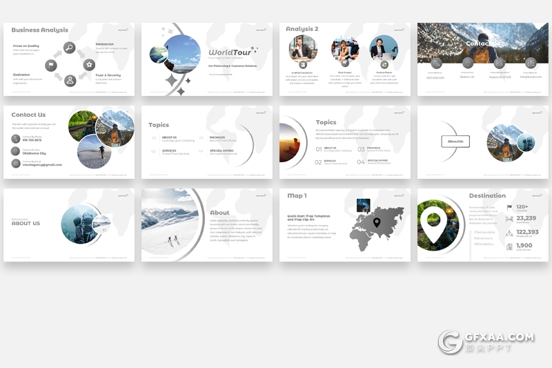 42页高端旅游社旅游公司业务介绍展示工作汇报PPT模板 8种主题配色 - 顶尖PPT