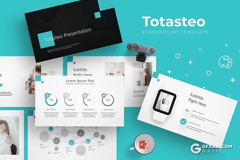 30页5种配色扁平化简约时尚风格欧美商务PPT模板 - 顶尖PPT