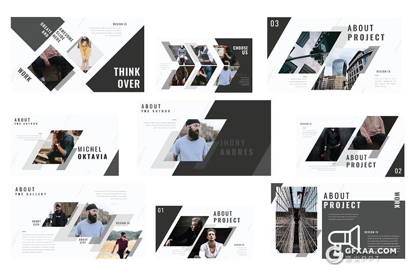 72页创意多边形组合艺术杂志风格PPT模板 - 顶尖PPT