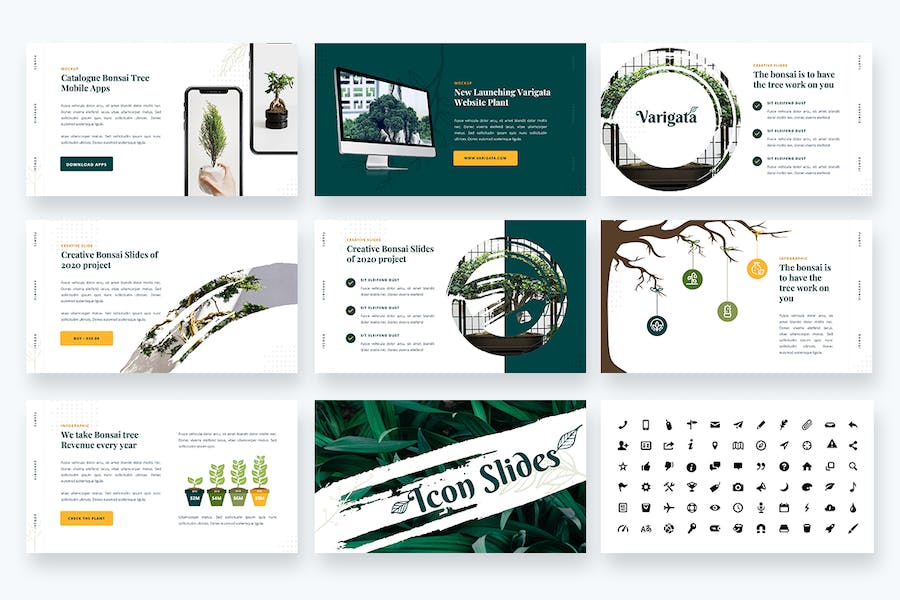 园林艺术盆景树花园主题展示PPT模板 - 顶尖PPT