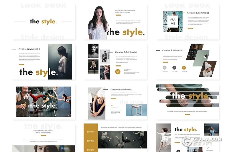 30页时尚模特写真摄影展示欧美扁平化PPT模板 5种主题配色 - 顶尖PPT