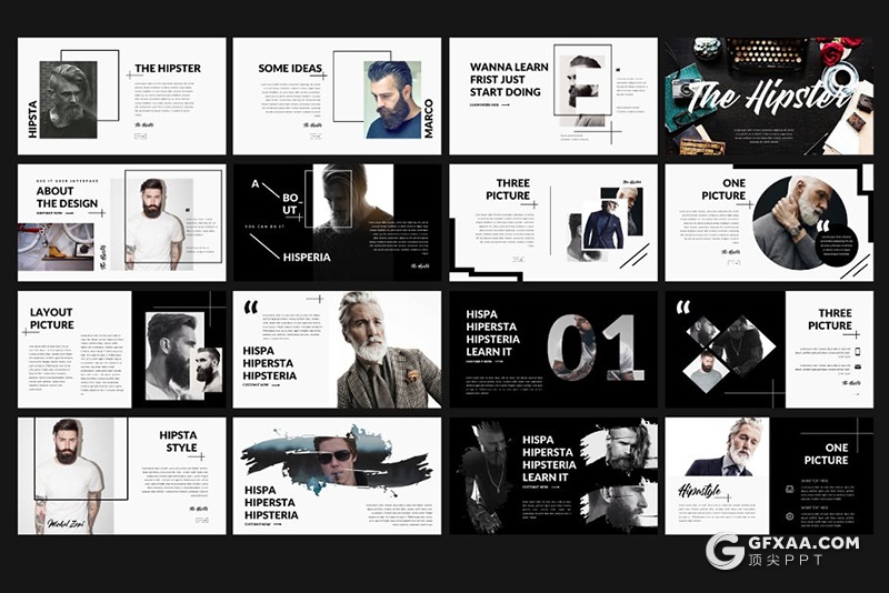 62页黑色时尚杂志男人装模特服装展PPT模板 - 顶尖PPT