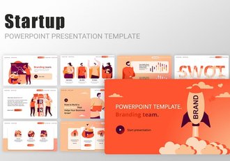 橙色创业启动项目矢量插画PPT模板 - 顶尖PPT