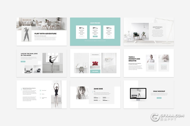 117页简约风格舞蹈学院宣传介绍PPT模板 - 顶尖PPT