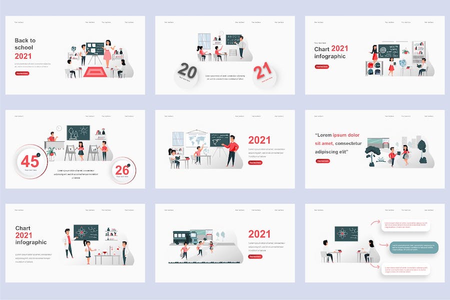 开学季返校教育主题插画PPT模板 - 顶尖PPT