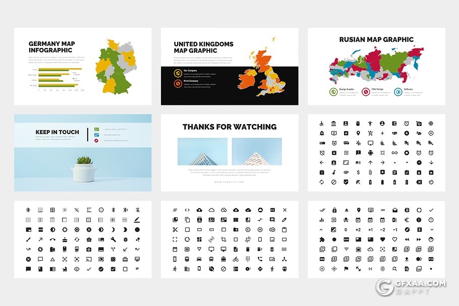 62页扁平化黑白两种底色商务多用途PPT模板 - 顶尖PPT