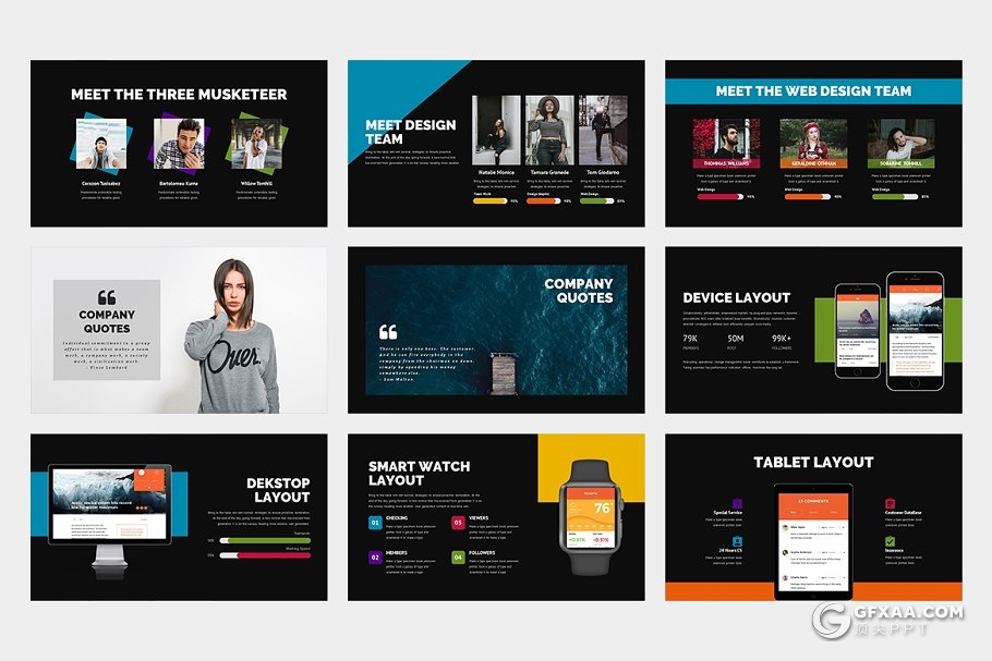 62页扁平化黑白两种底色商务多用途PPT模板 - 顶尖PPT